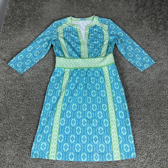 J. McLaughlin Dresses & Skirts - J. McLaughlin Catalina Tunic Dress Womens M Blue Green Geometric Ikat 3/4 Sleeve